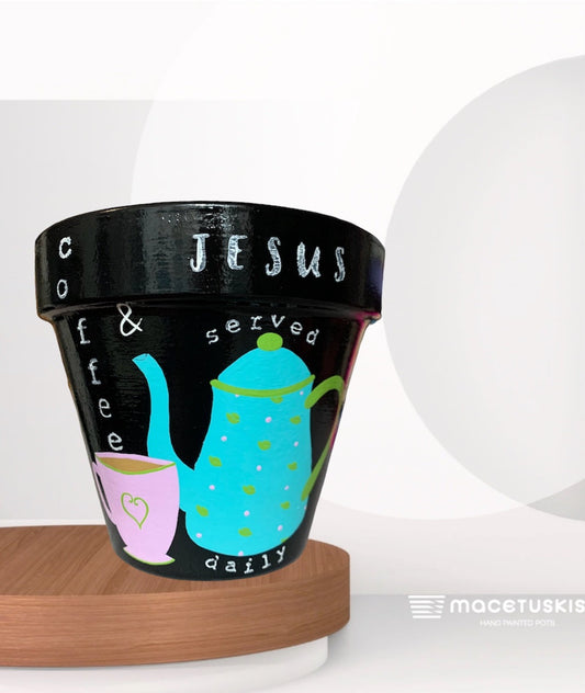 "Coffee & Jesus Served" pot